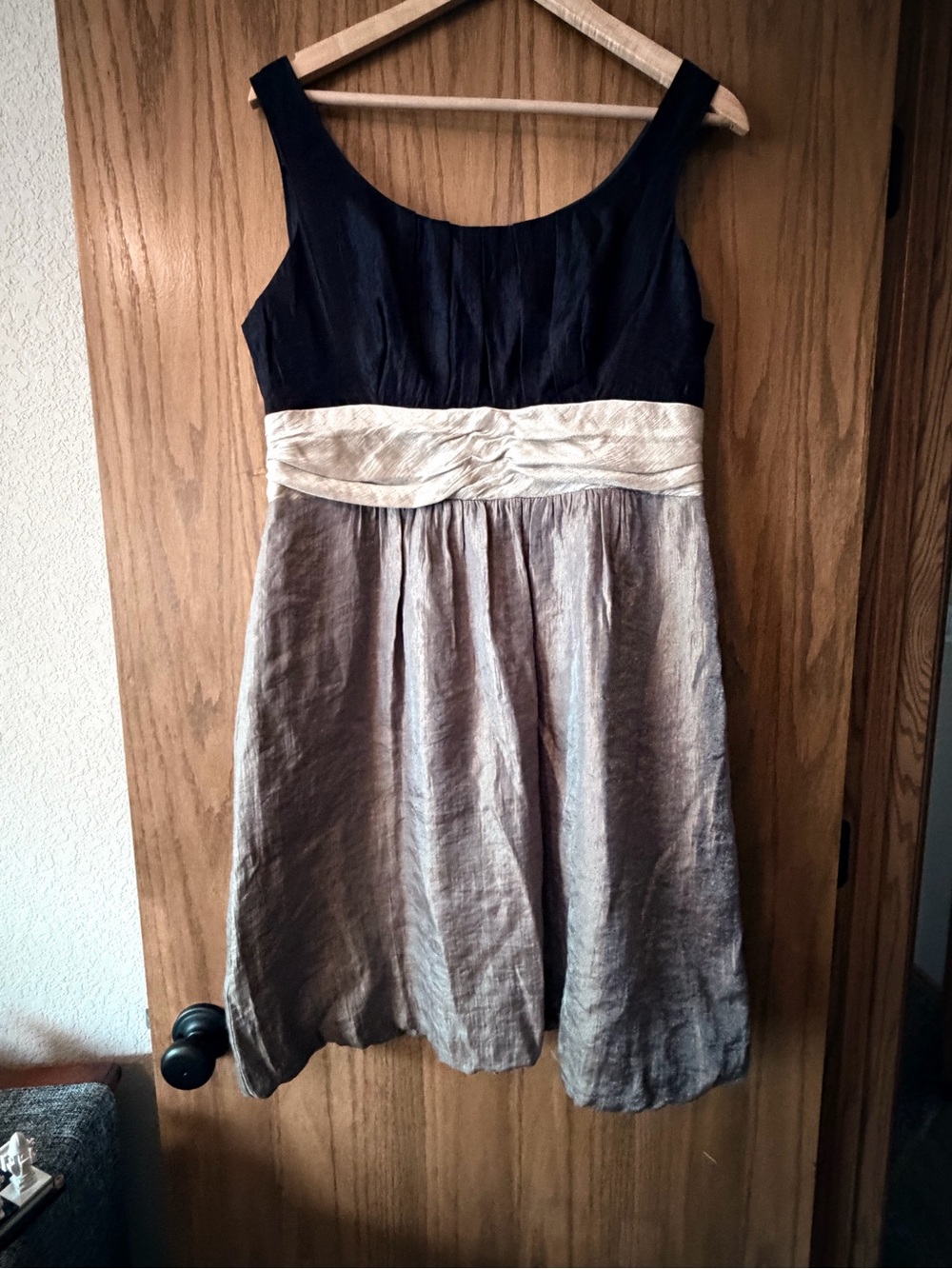 I.N. Studio black Bodice with Champagne Waist and Silver-Tone Skirt Midi Dress